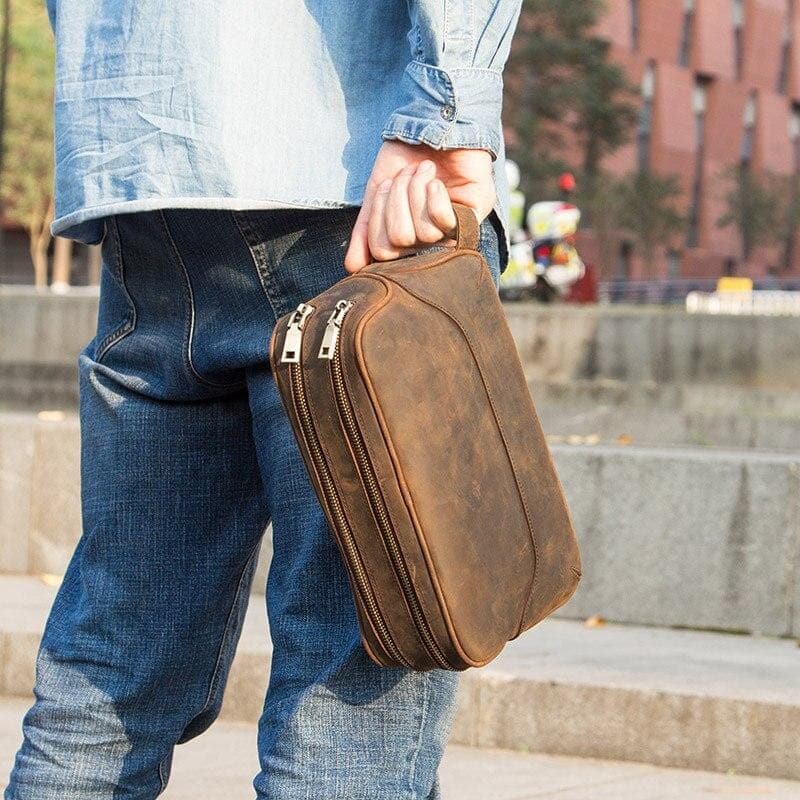 organisateur de voyage cuir café