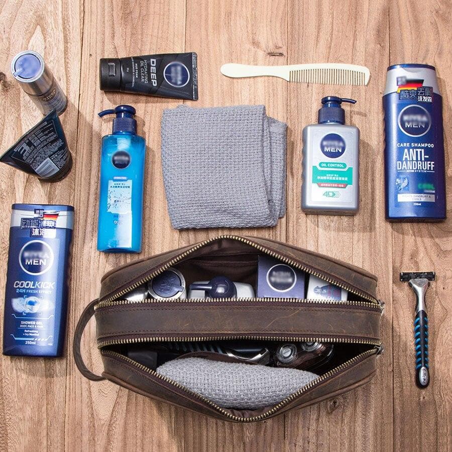 trousse de toilette élégante en cuir