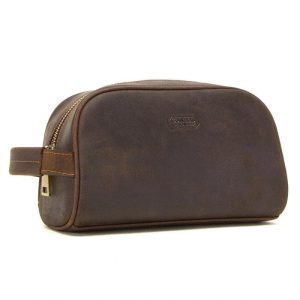 Trousse de toilette cuir petit format café