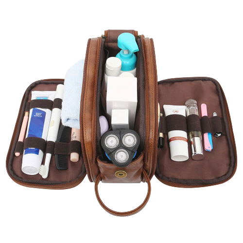 Trousse de toilette en cuir marron pour homme