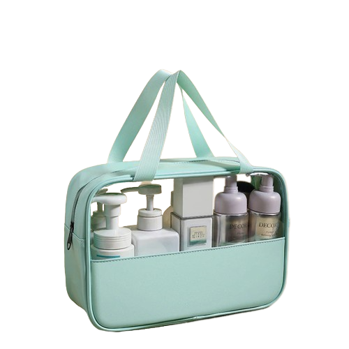 Trousse de toilette avec anse ouverte montrant l'intérieur