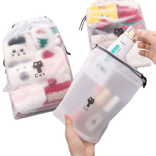 Pochette de toilette élégante avec motif chat transparent