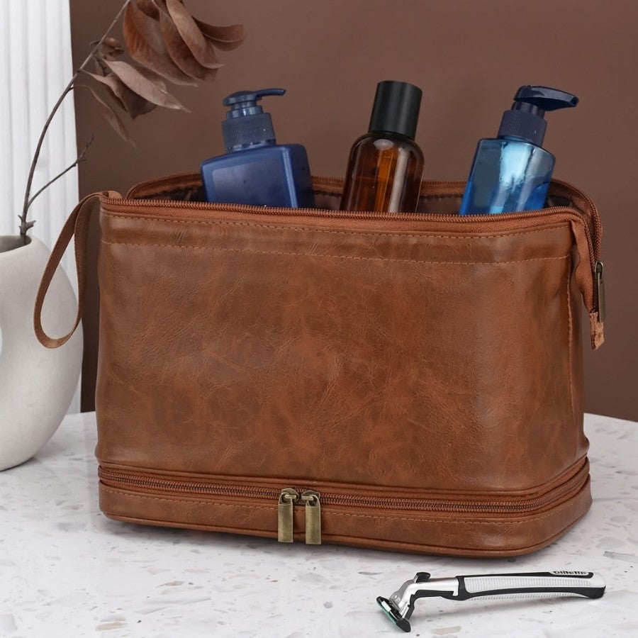 Organisateur de voyage en similicuir pour produits de soins