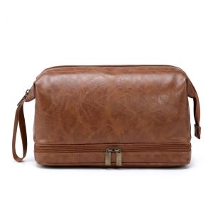 Grande Trousse de Toilette Double Compartiment en similicuir noir