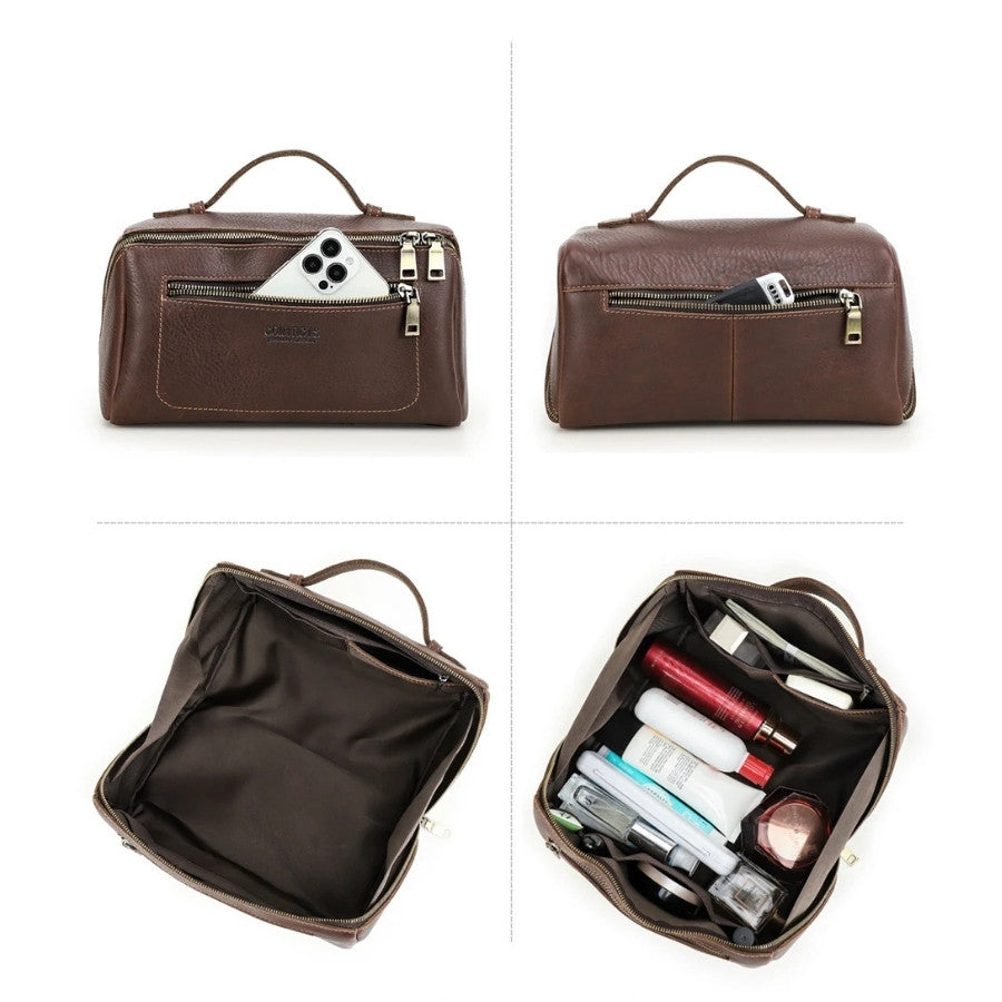 Trousse de toilette homme design en cuir huilé