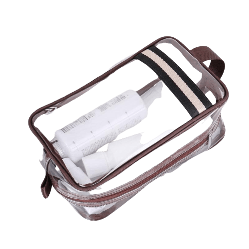 Sac de voyage Trousse de toilette transparente et bandes marron
