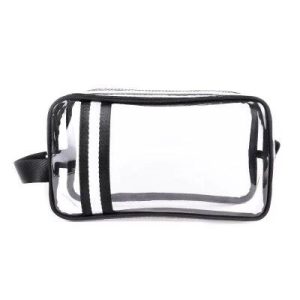 trousse de toilette transparente bandes noires
