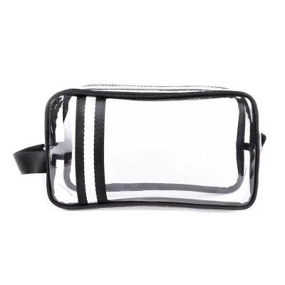 trousse de toilette transparente bandes noires