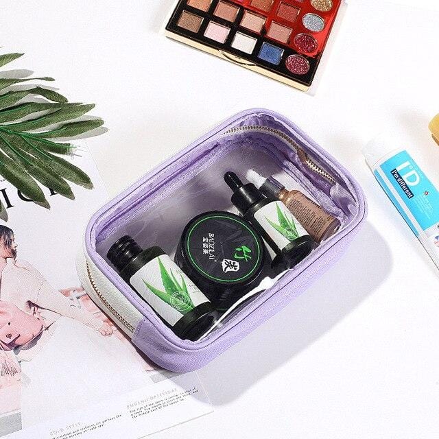 Organisateur transparent pour produits de beauté violet