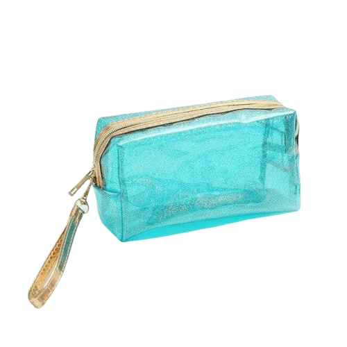 Trousse de toilette en plastique transparent et brillant
