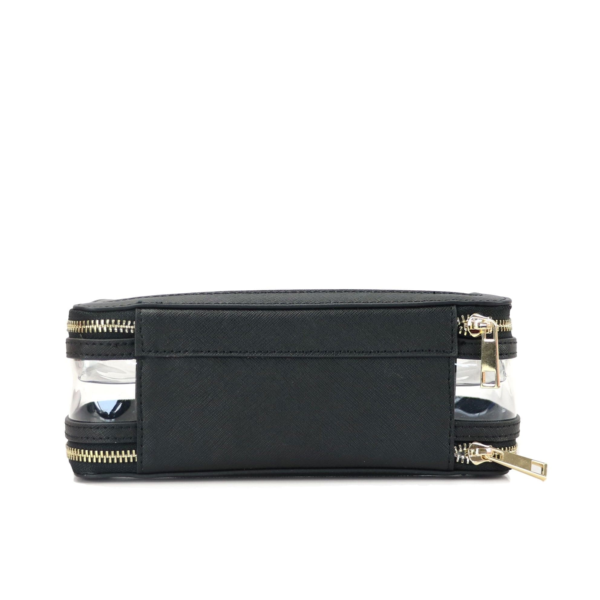 Trousse de toilette en cuir noir et transparent