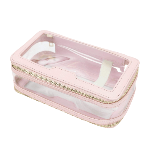 Trousse de toilette en cuir rose transparente