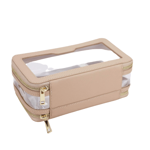accessoire voyage en cuir beige transparent