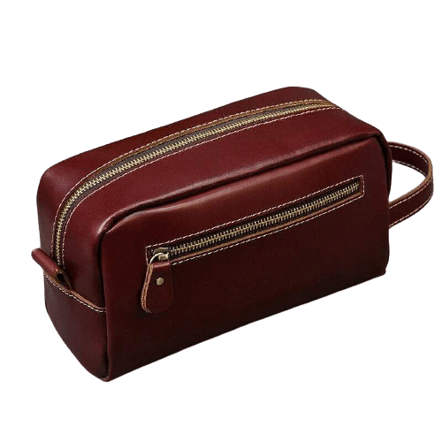 Trousse de toilette cuir bordeaux