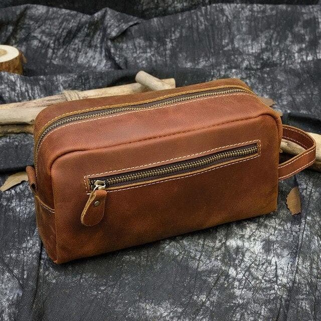 accessoire de voyage cuir marron