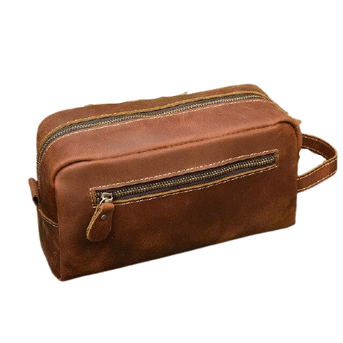 Trousse de toilette cuir marron clair