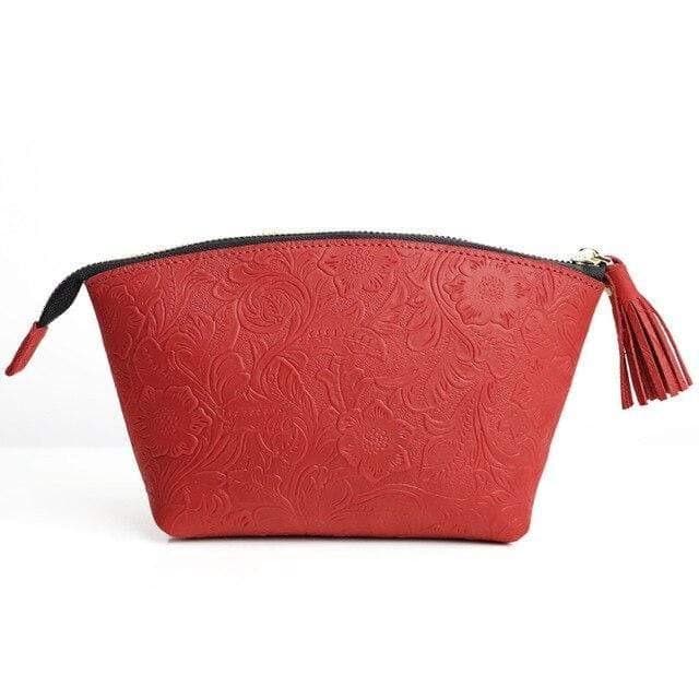 Trousse de toilette en cuir véritable motifs incrustés