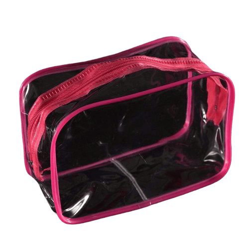 trousse de toilette transparente rose