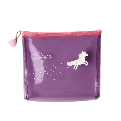trousse de toilette transparente rose licorne