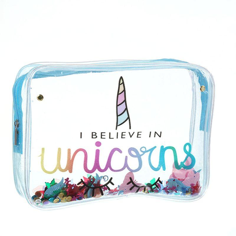 trousse de toilette transparente licorne