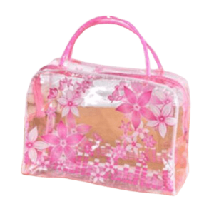 trousse de toilette motif fleurs transparente