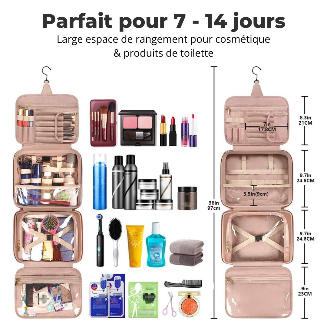 Trousse de toilette de Voyage Femme à Suspendre rangée dans une valise