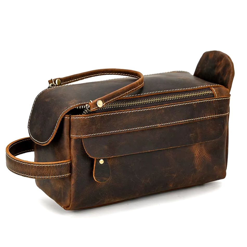 dopp kit en cuir vintage