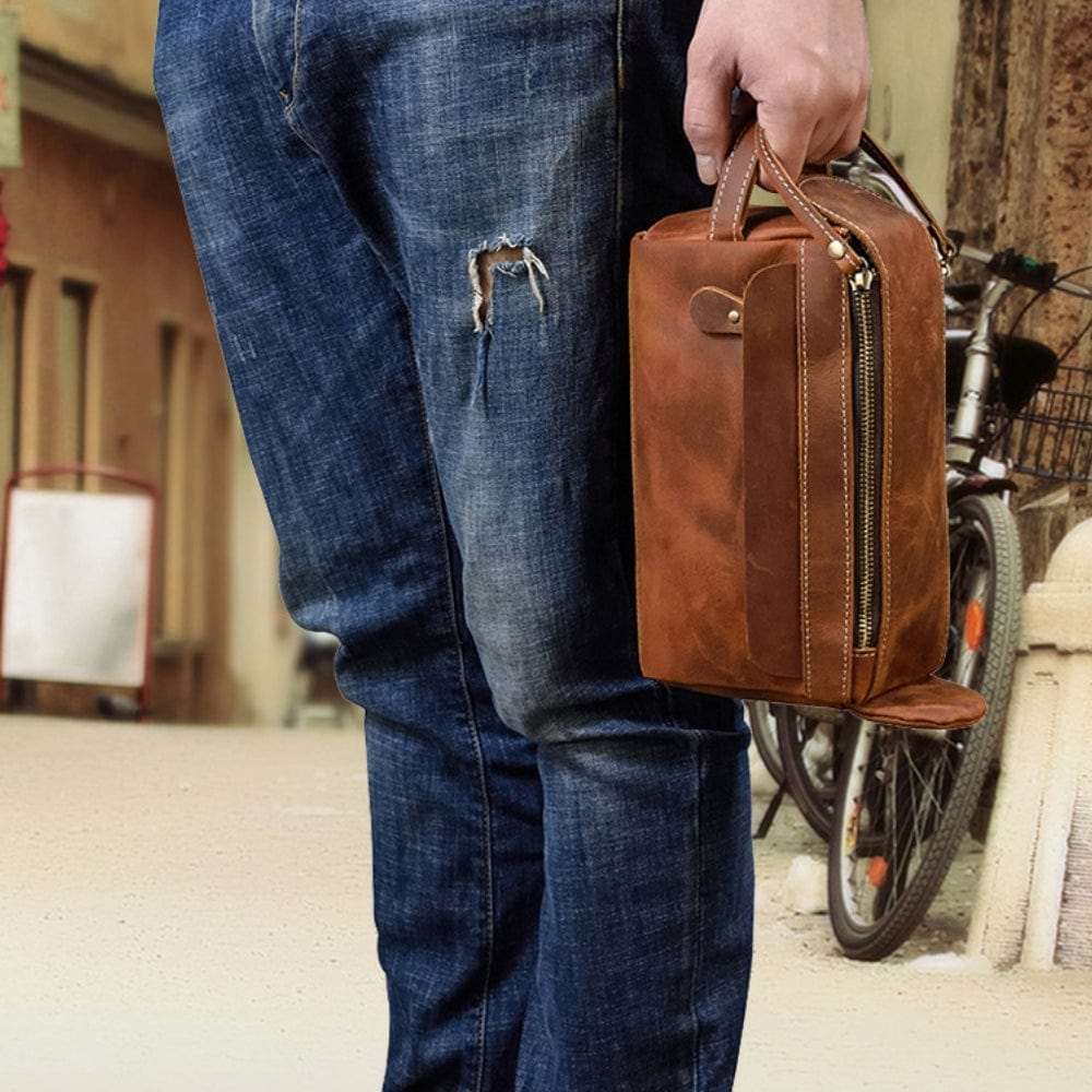 trousse de toilette élégante en cuir