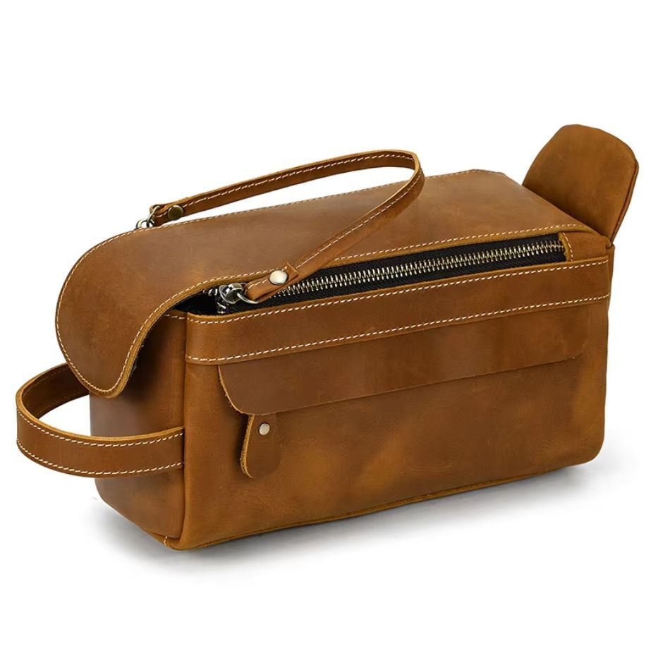 sac de toilette en cuir véritable