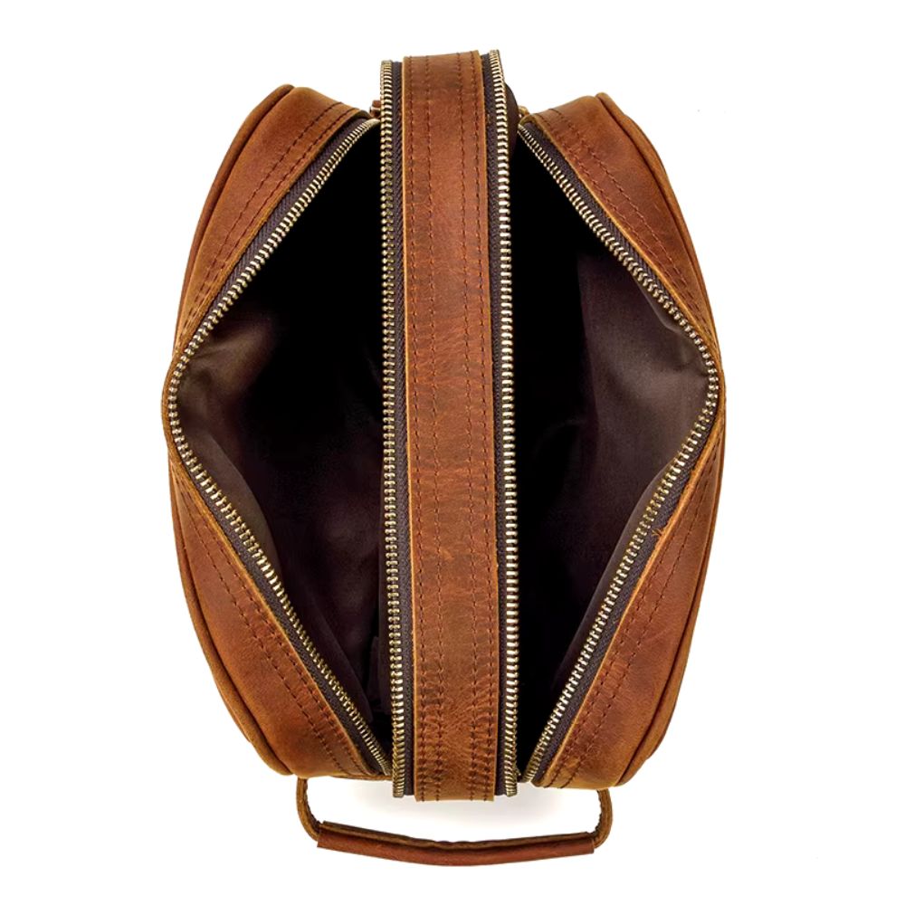 Elegant cuir marron trousse de toilette