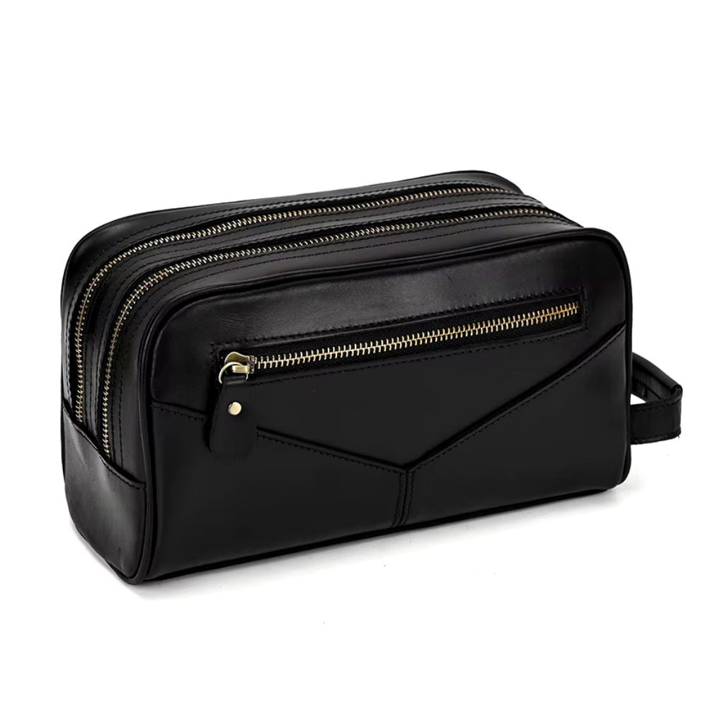 trousse de toilette en cuir noir