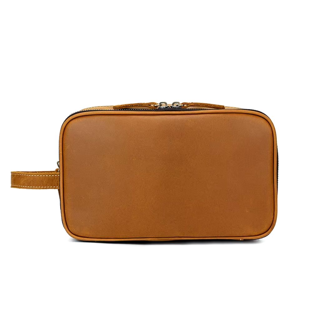 Trousse de toilette en cuir marron