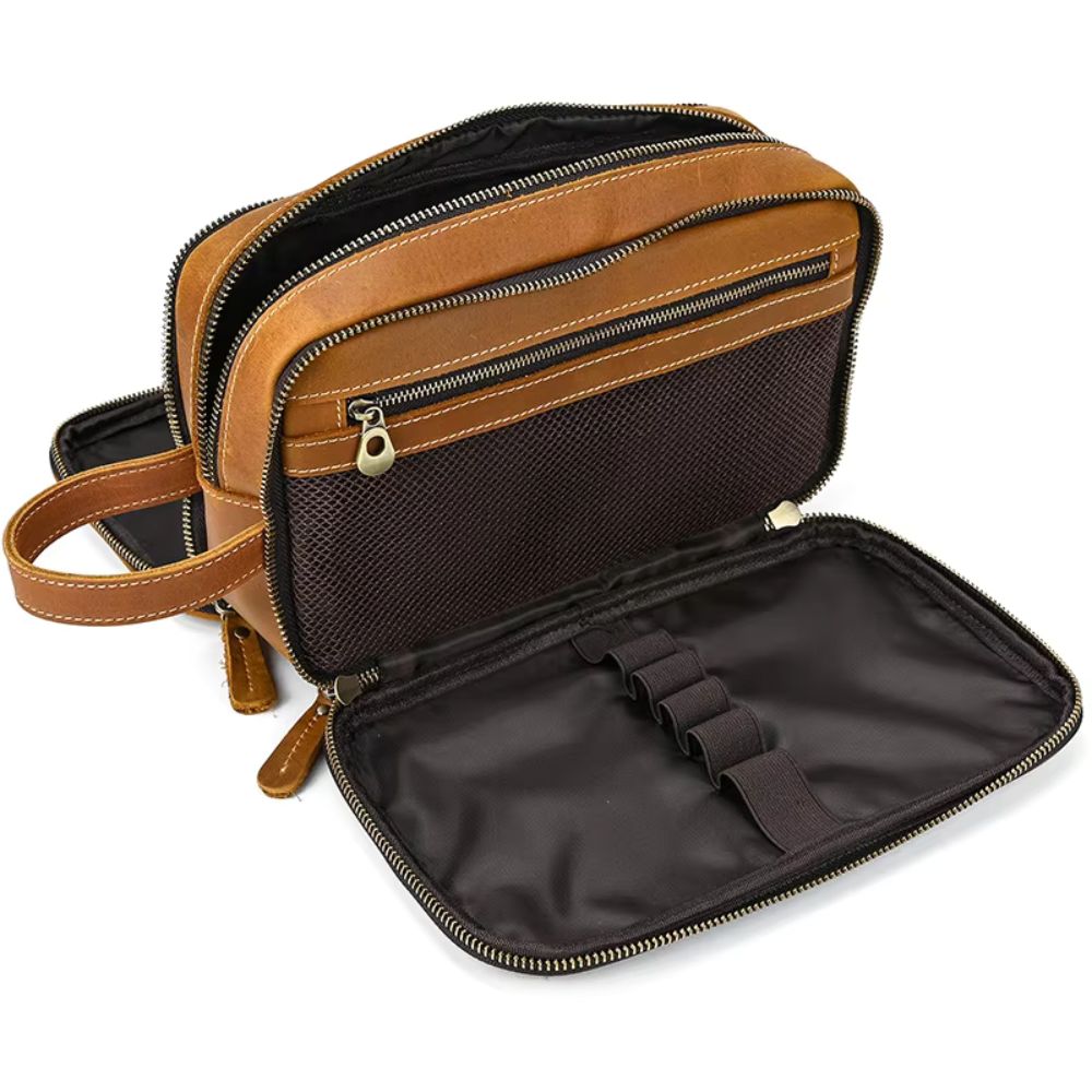 Pochette de toilette élégante en cuir