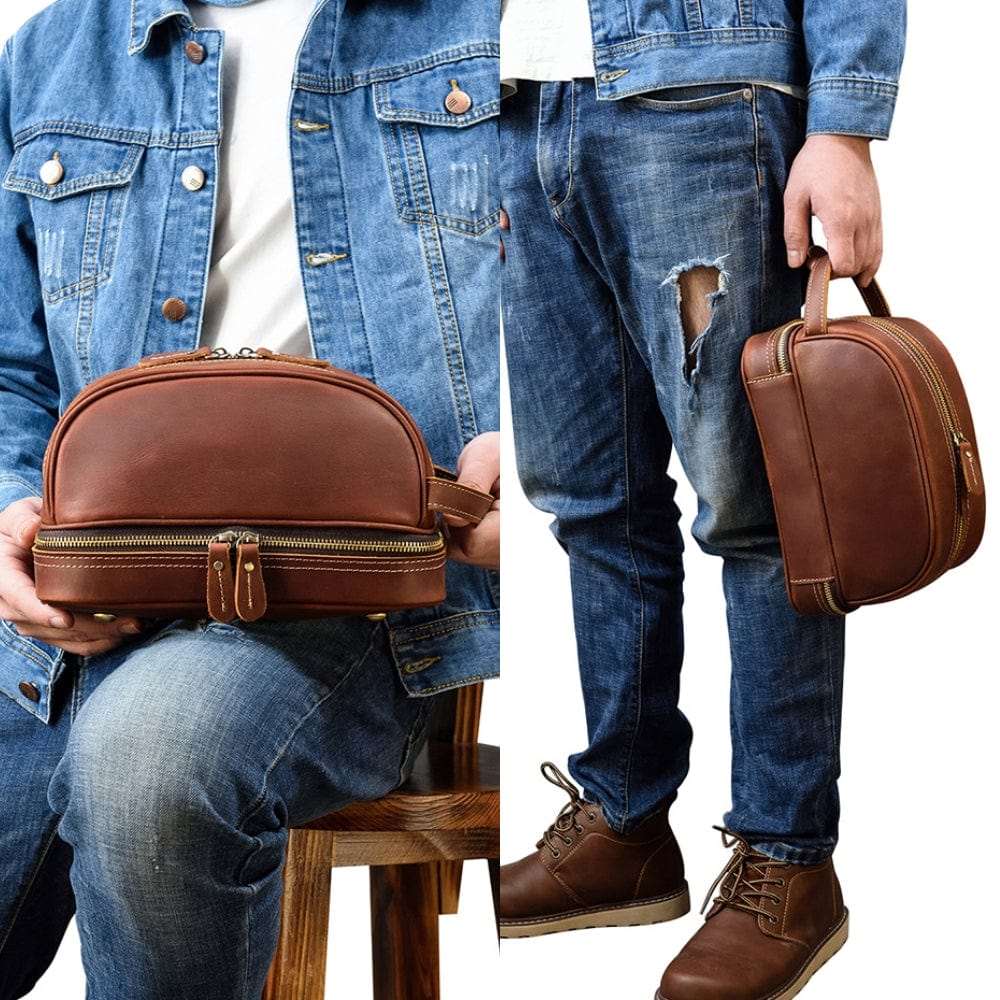 organiseur de toilette en cuir vintage