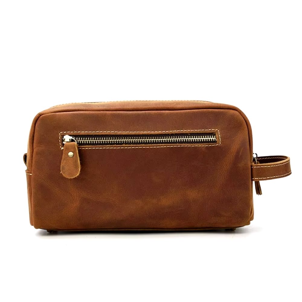 Trousse de toilette en cuir marron pour hommes