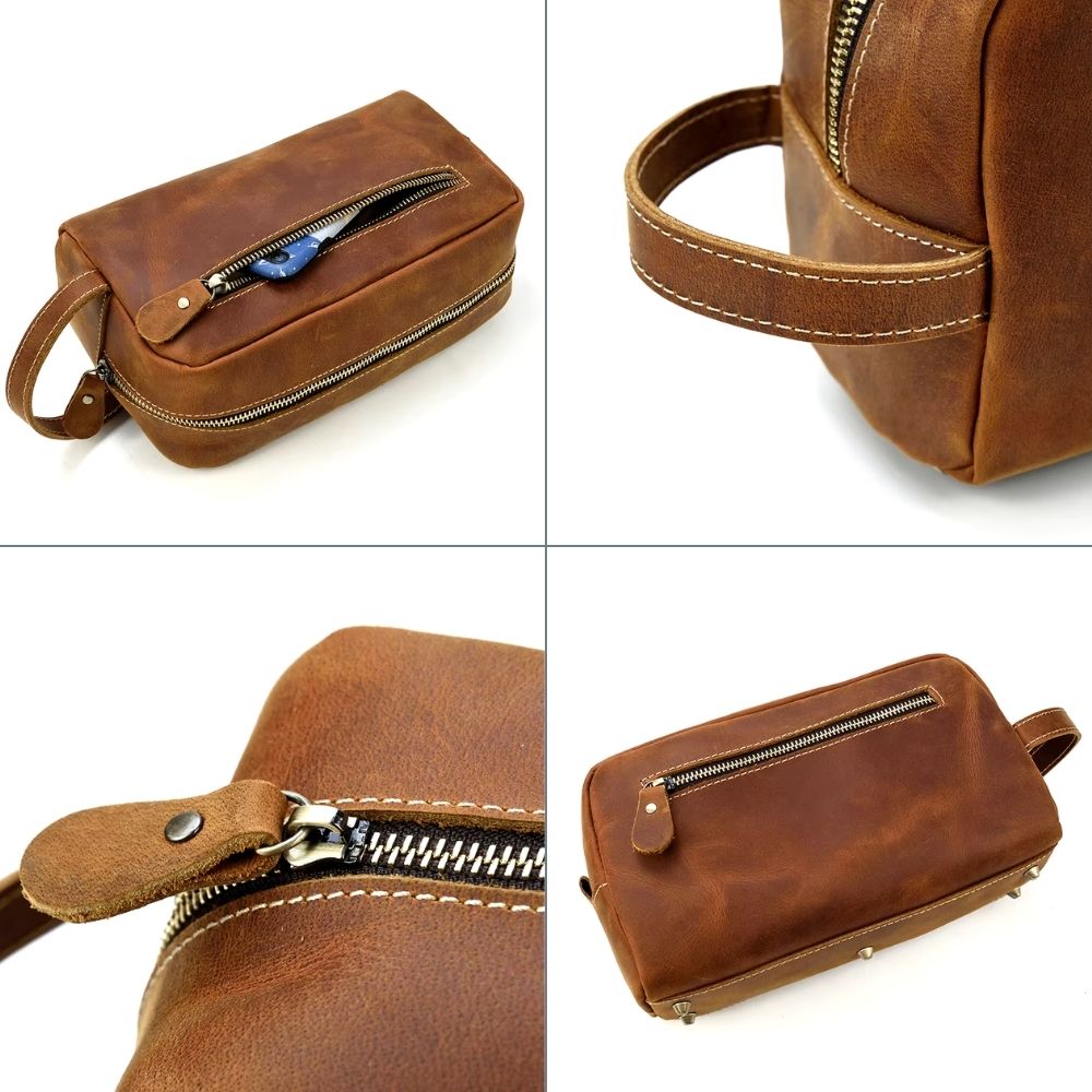 Organisateur de toilette en cuir marron