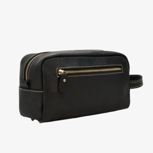 Trousse de toilette Homme en Cuir Noir