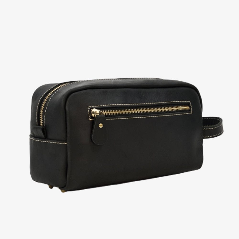 Trousse de toilette Homme en Cuir Noir