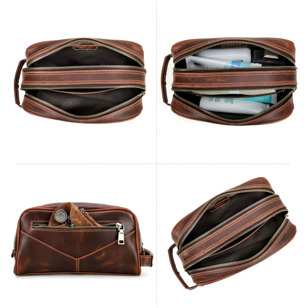 Valise de toilette homme en cuir