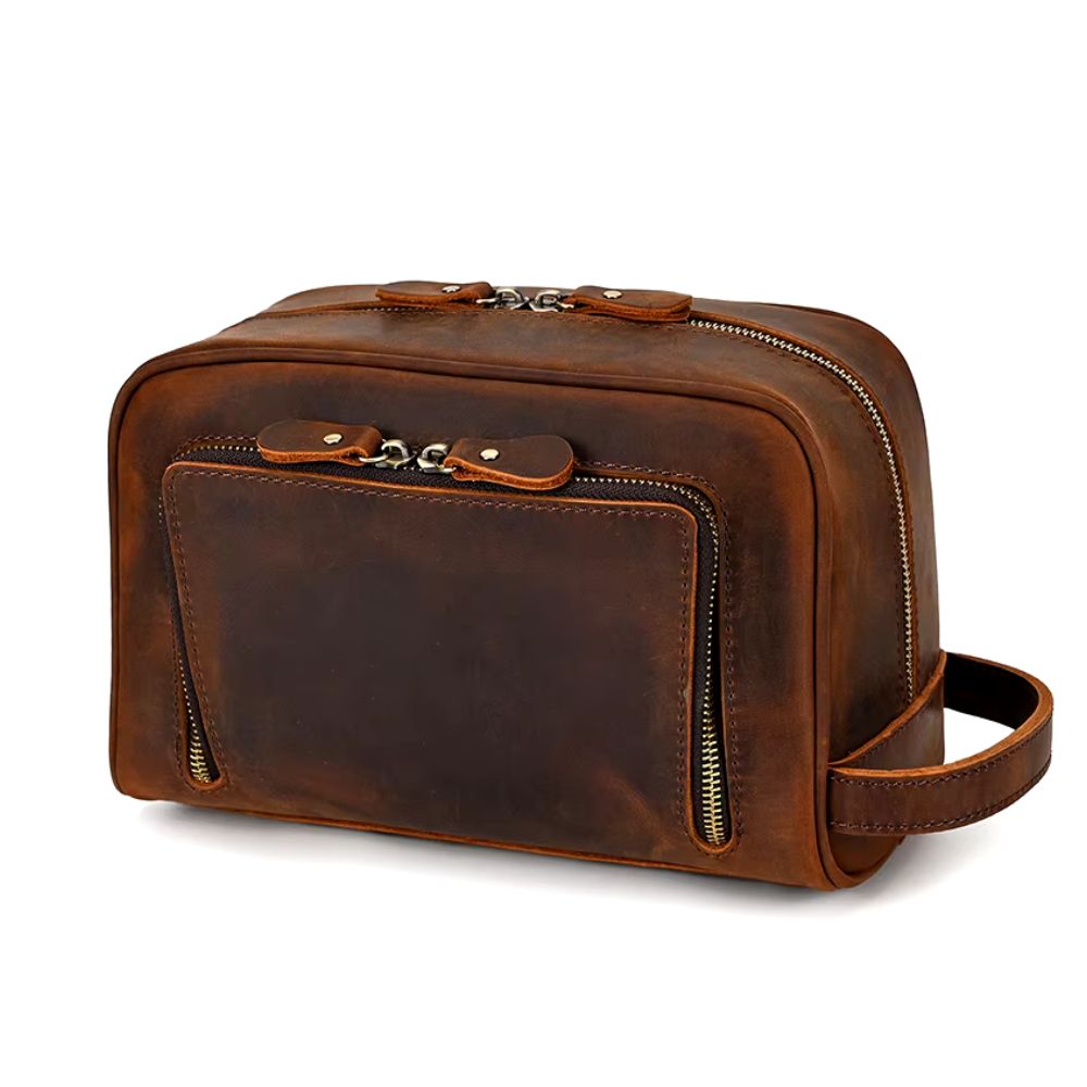 Trousse en cuir marron vintage