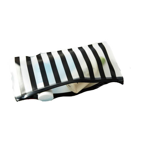 Trousse de toilette transparente noire et blanche