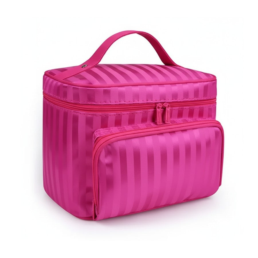 Trousse de toilette élégante satinée rayée