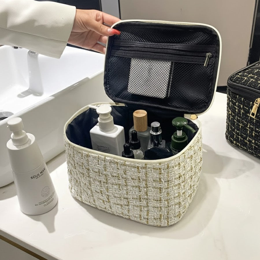 rangement beauté en tweed chic